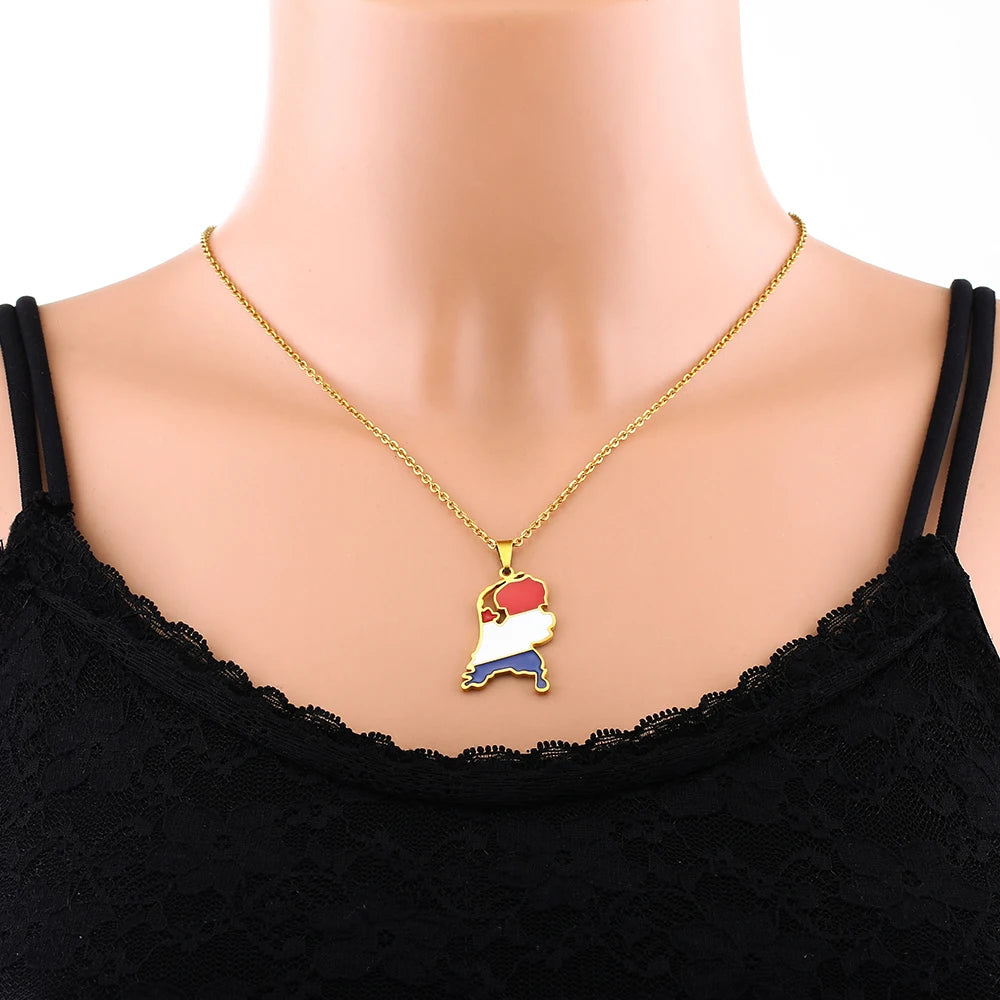 Netherlands Map & Flag Pendant Necklace – Enamel Stainless Steel – The Party Days | The Party Days