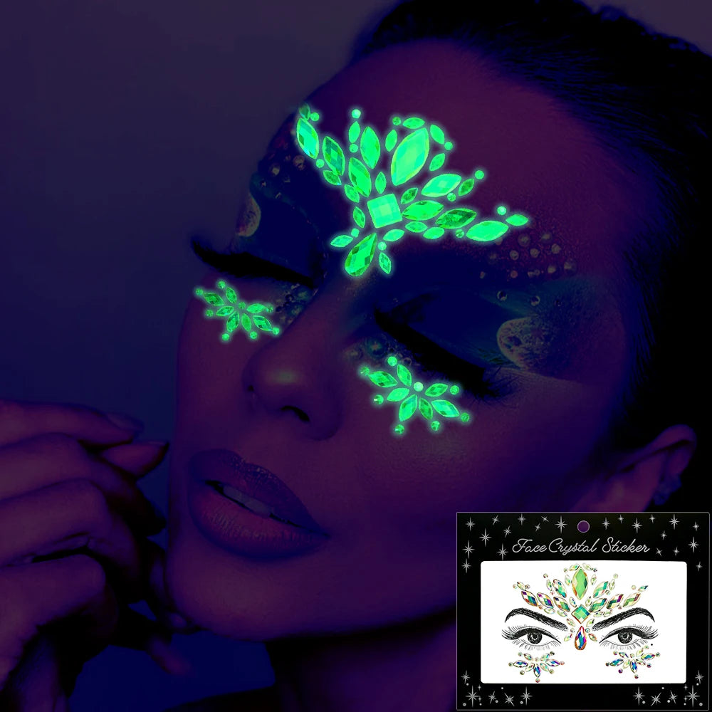 3D Diamond Luminous Face Jewel Stickers – Glitter Rhinestone Temporary Tattoos – The Party Days | The Party Days