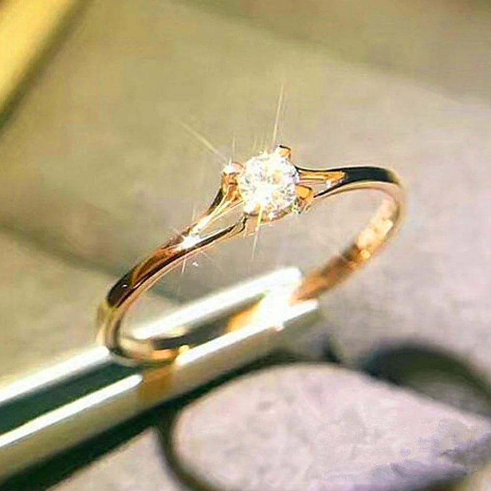 Minimalist Women's Wedding Ring with 4MM Cubic Zirconia – Elegant Engagement Band | The Party Days | The Party Days