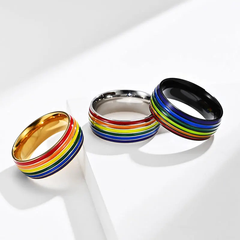 7/8/9/10/11/12Size Rainbow Unisex Ring Stainless Steel Wedding Engagement