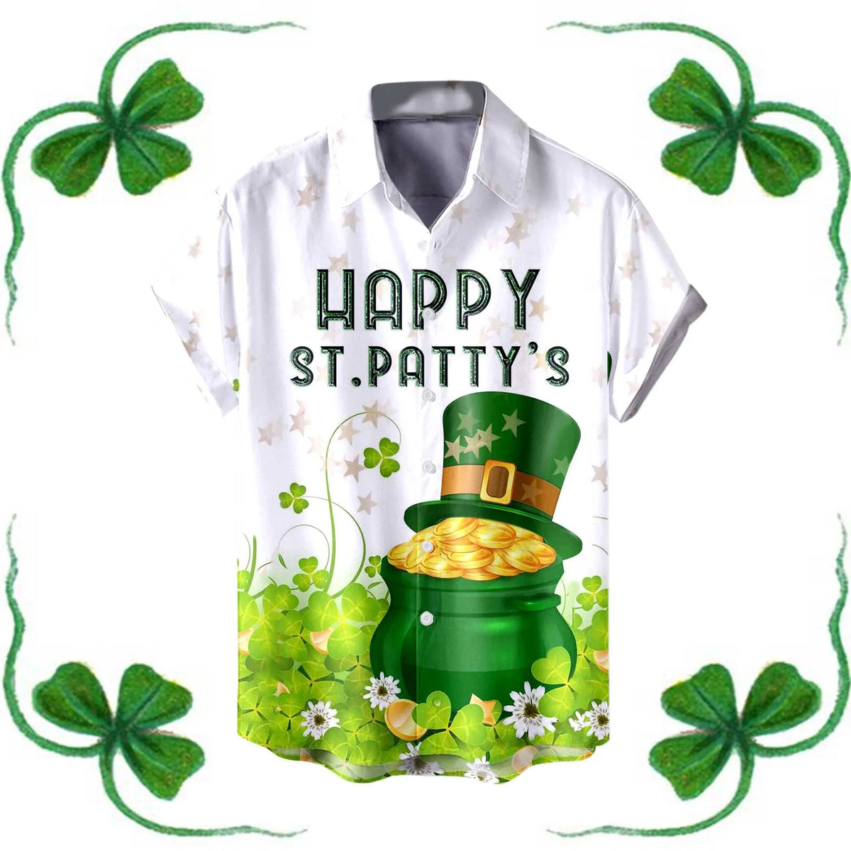 St. Patrick's Day Men's Festive Green Shamrock Shirt – 3D Print Button-Up – The Party Days | The Party Days