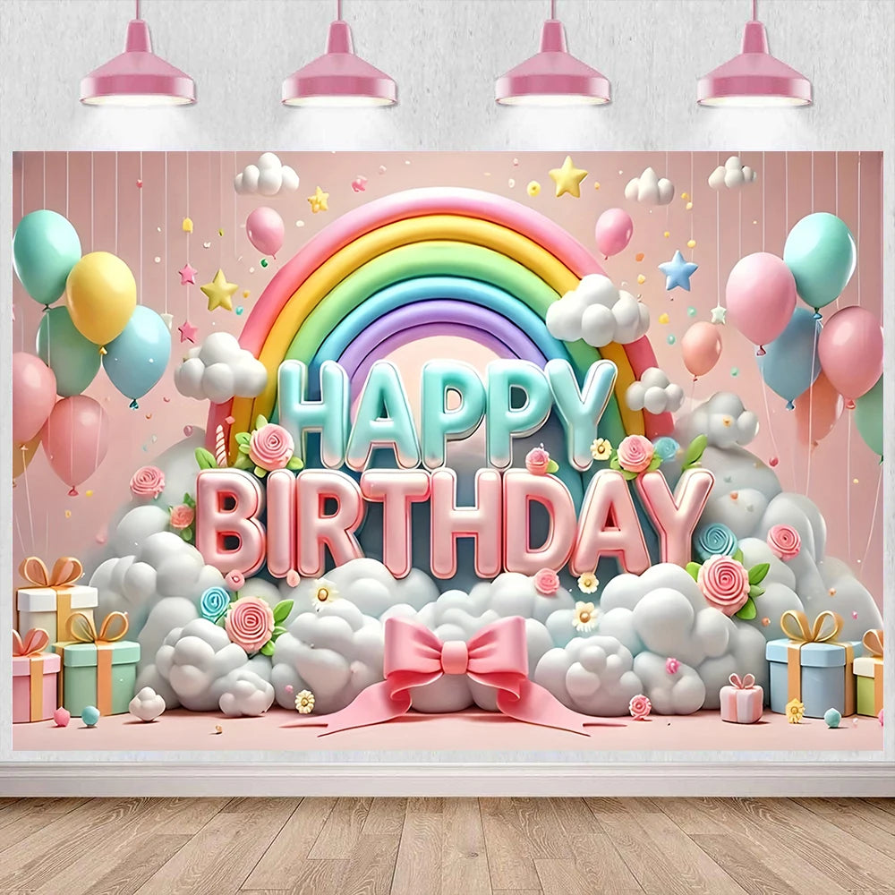 Happy Birthday Rainbow Backdrop – Vinyl Photography Background for Parties & Baby Showers – The Party Days | The Party Days