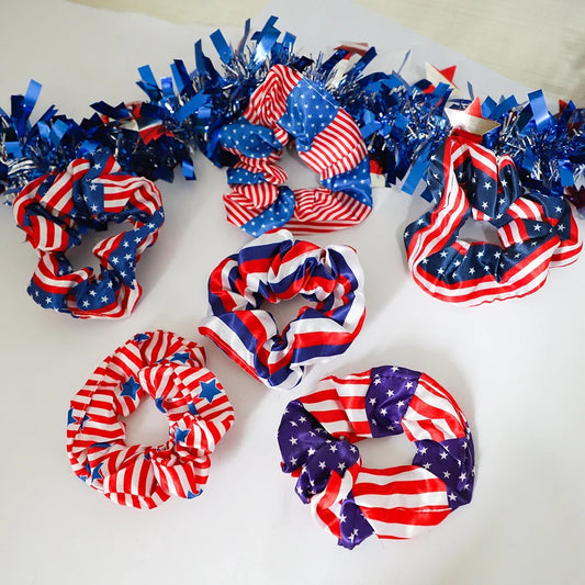 American Flag Satin Hair Ties | 6-Pack Patriotic Hair Ropes