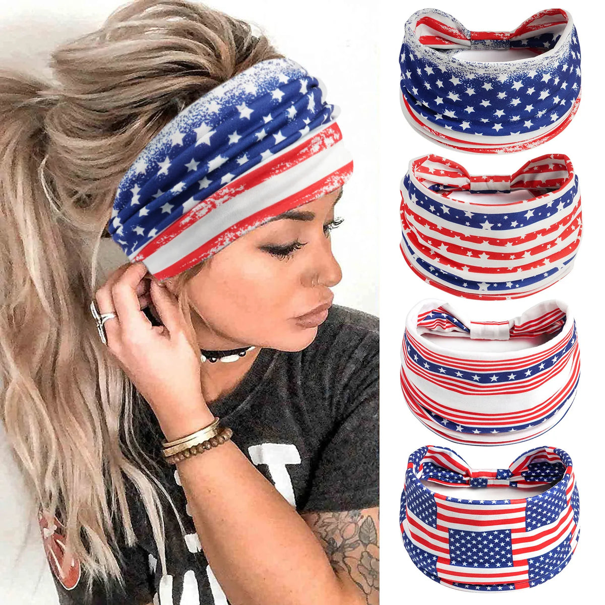 American Flag Wide Headband – Patriotic Turban Headwrap Red White & Blue – The Party Days | The Party Days