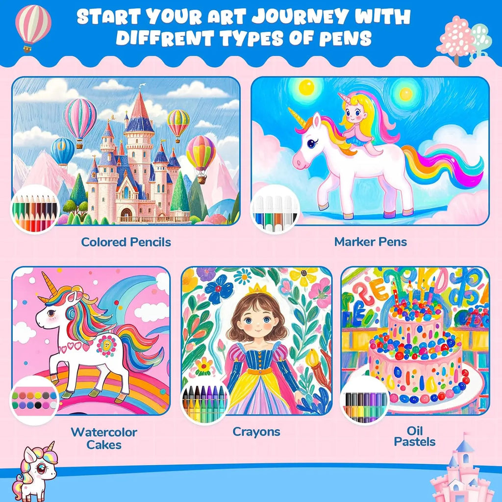 Unicorn Drawing & Art Kit 86 Pieces | Markers, Pencils & Coloring Book | The Party Days | The Party Days