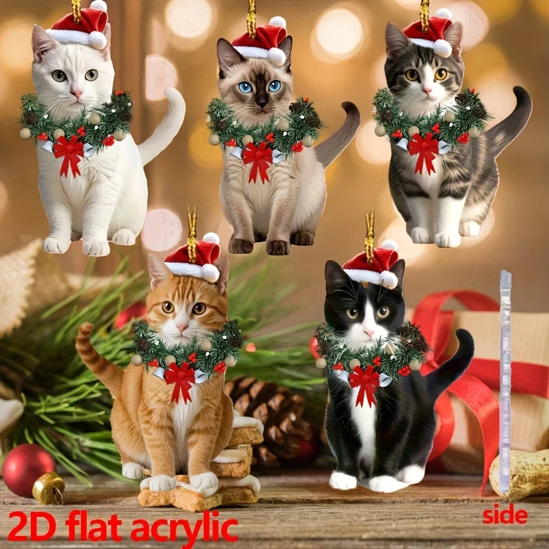 Christmas Cat Acrylic Pendants – Set of 5 Xmas Wreath Charm Hanging Ornaments – The Party Days | The Party Days
