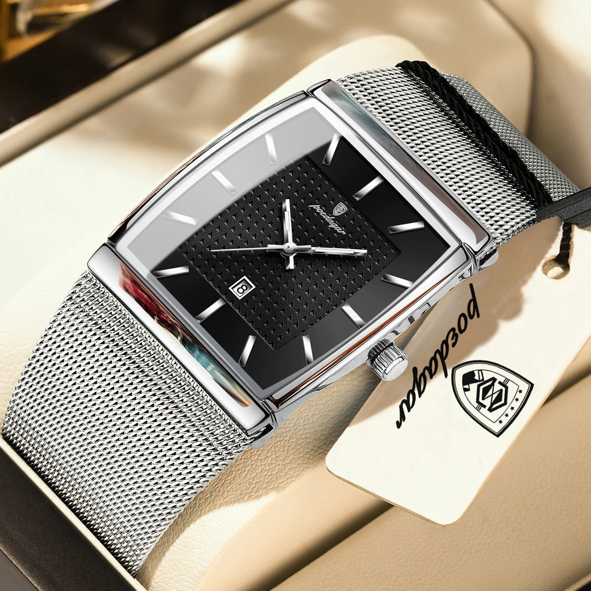 POEDAGAR 885 Men's Luxury Rectangular Watch – Stainless Steel Mesh | The Party Days | The Party Days