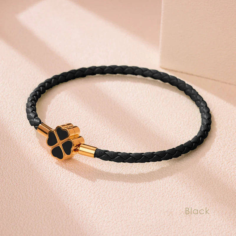 Four-Leaf Clover Lucky Braided Leather Bracelet & Anklet – 9 Colors | The Party Days | The Party Days