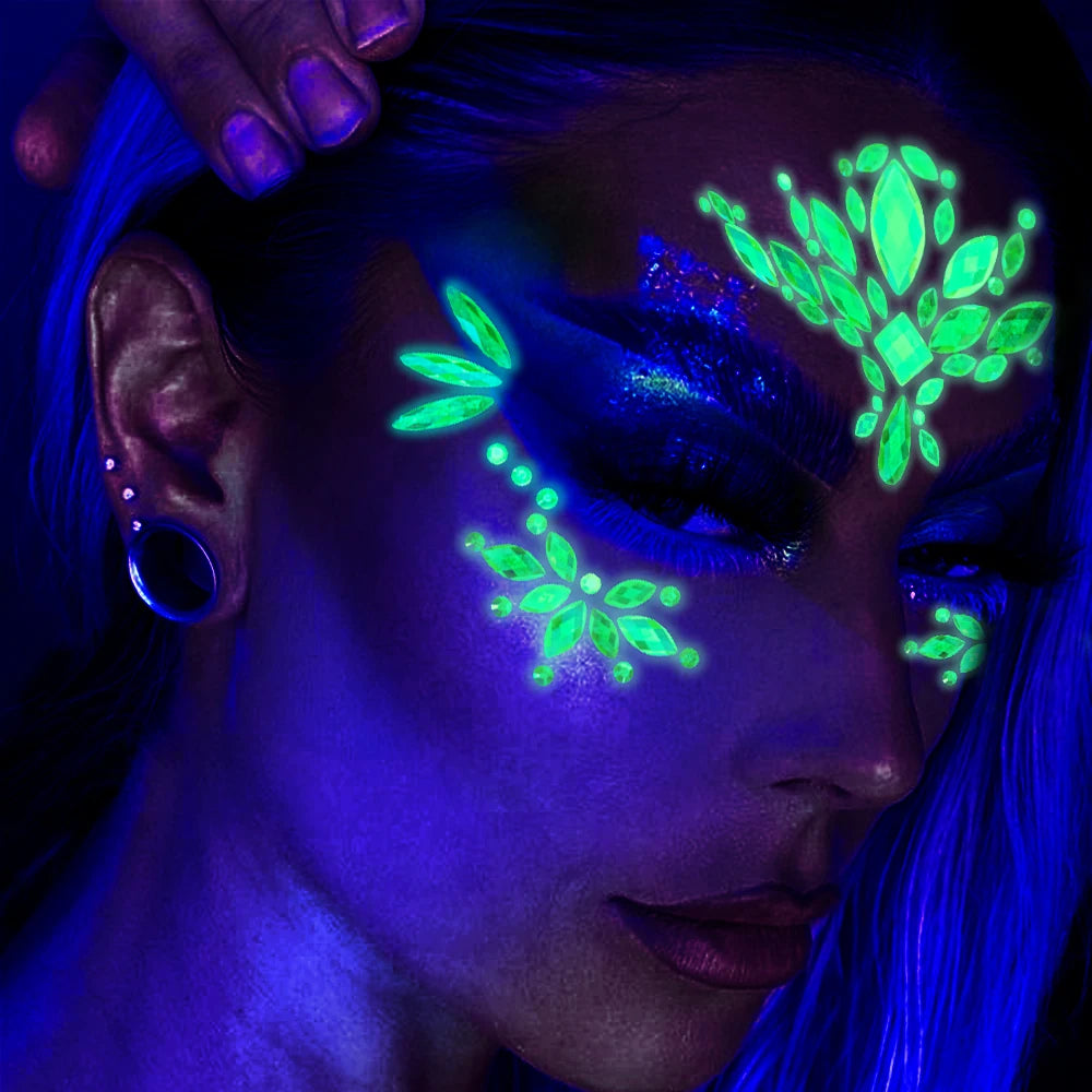 3D Diamond Luminous Face Jewel Stickers – Glitter Rhinestone Temporary Tattoos – The Party Days | The Party Days