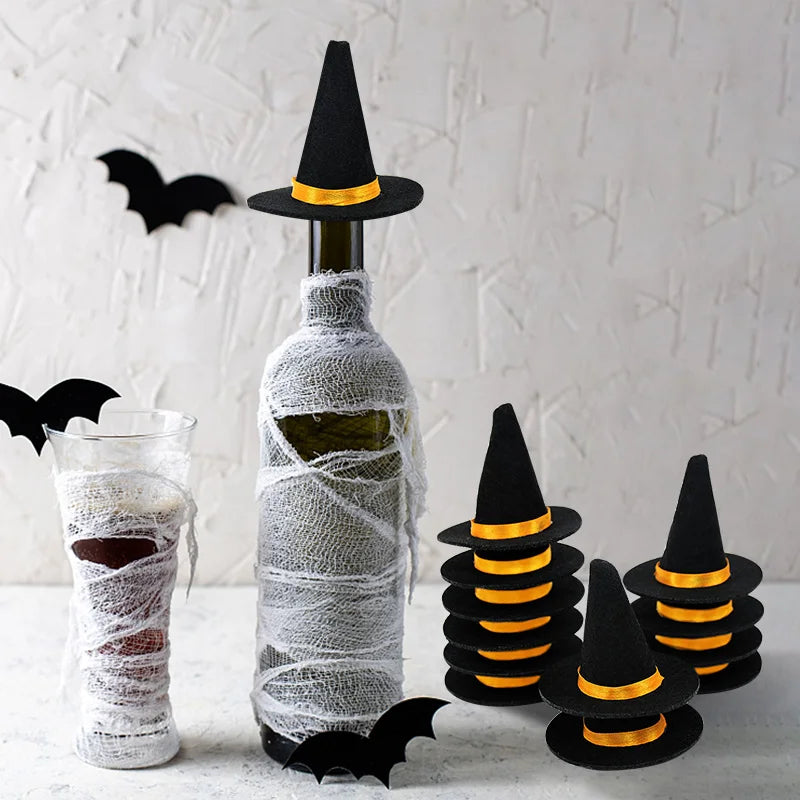 6pcs Halloween Mini Felt Witch Hats Wine Bottle Decor