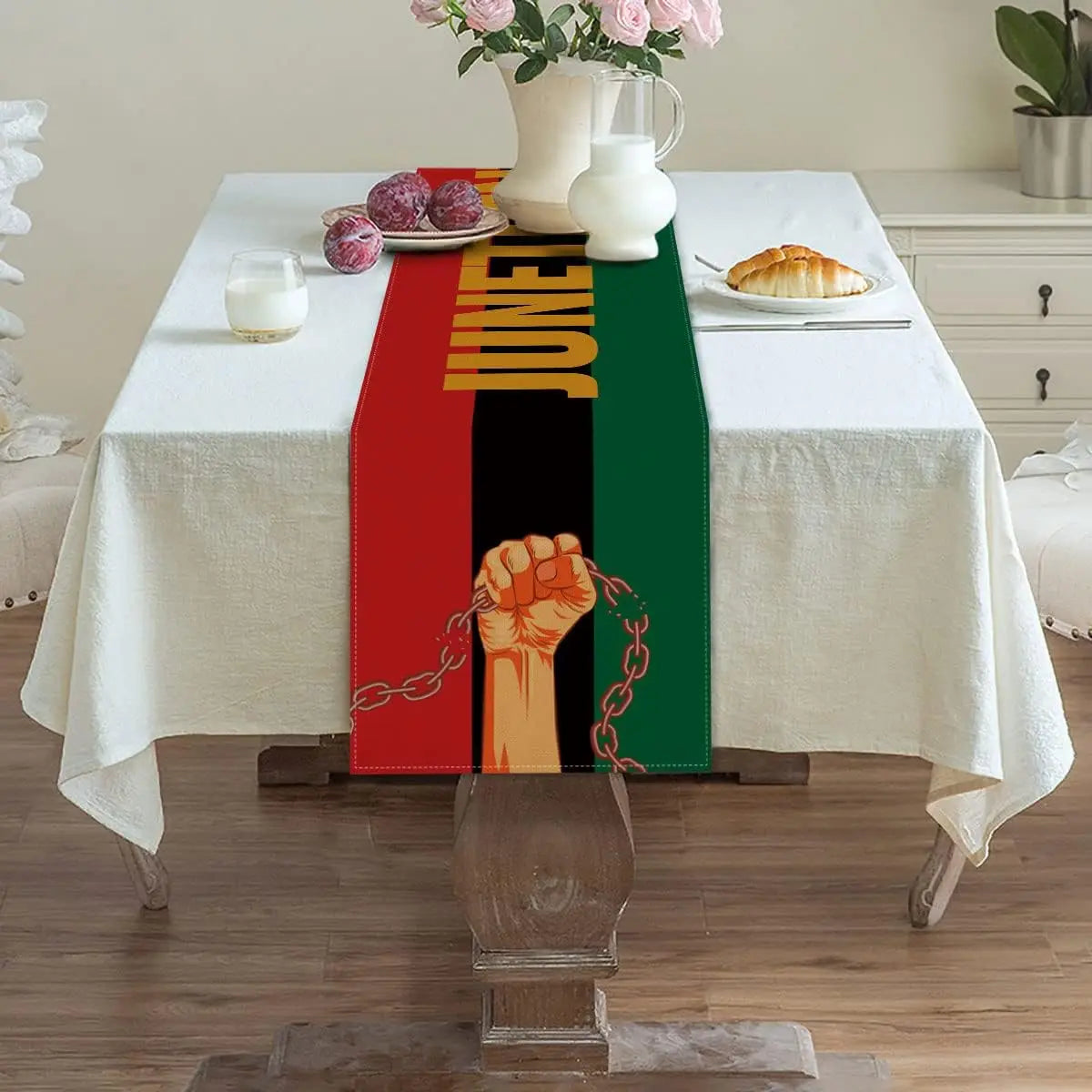 Linen Juneteenth Table Runner Black Pride African