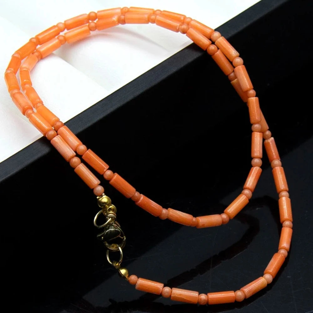 Natural Orange Coral Cylinder Bead Necklace – 3x7mm with Round Spacers – The Party Days | The Party Days