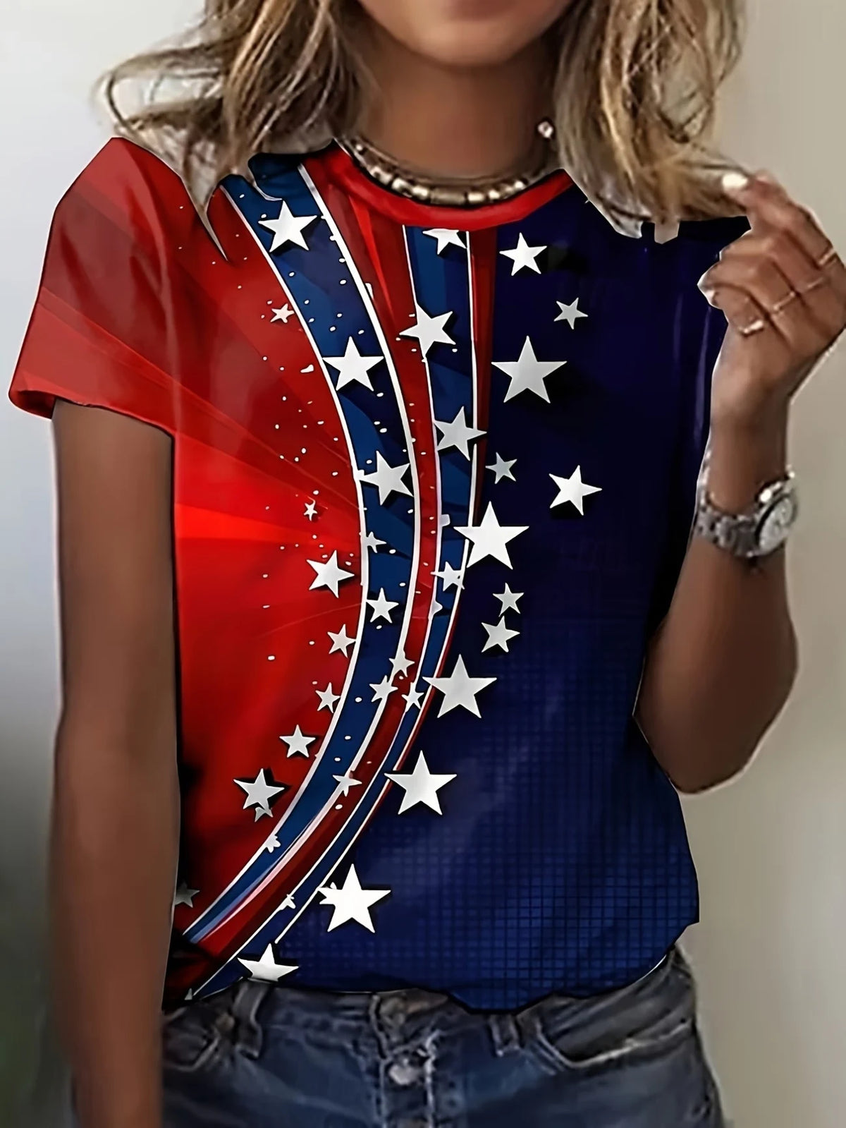 Women's Flag Print T-Shirt – Retro Hip Hop Graphic Tee – Loose Fit Summer Streetwear – The Party Days | The Party Days