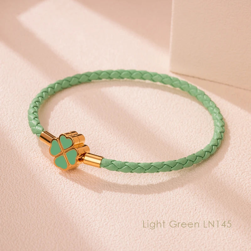 Four-Leaf Clover Lucky Braided Leather Bracelet & Anklet – 9 Colors | The Party Days | The Party Days