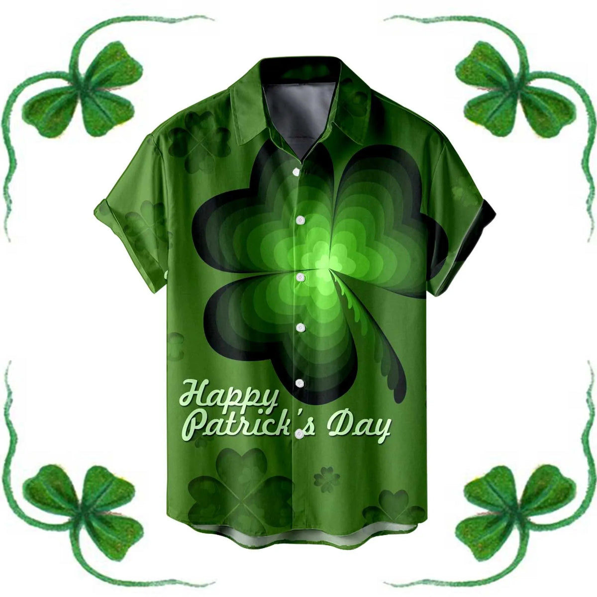 St. Patrick's Day Men's Festive Green Shamrock Shirt – 3D Print Button-Up – The Party Days | The Party Days