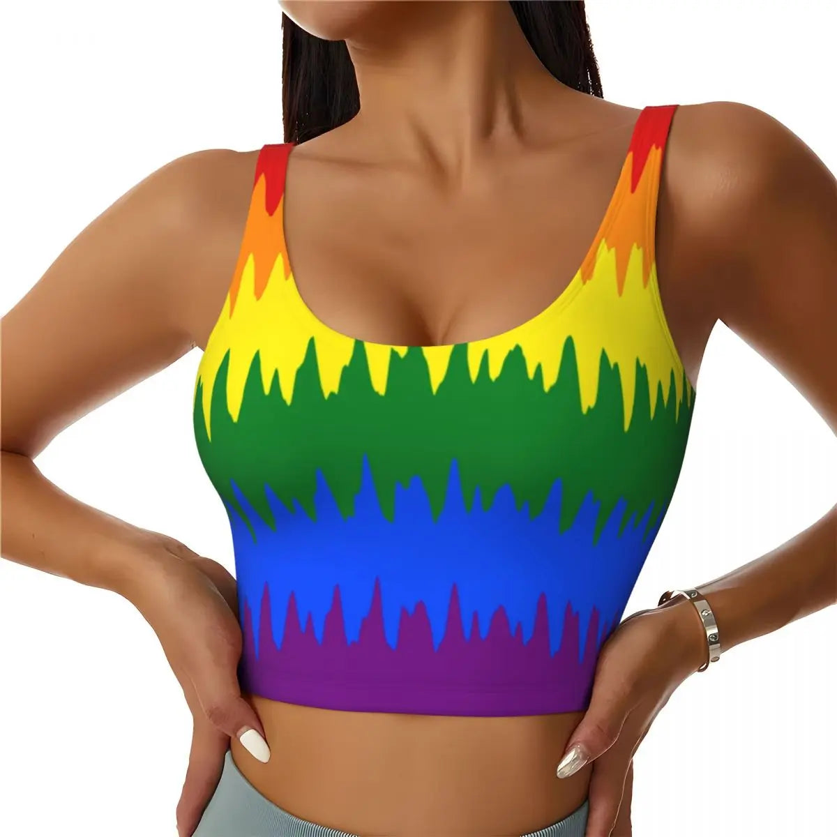Rainbow Pride Sports Bra – LGBT High-Impact Yoga Crop Top | The Party Days
