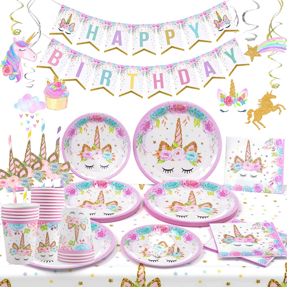 Unicorn Party Decoration Kit 1 | Plates, Napkins, Banner & Accessories | The Party Days | The Party Days