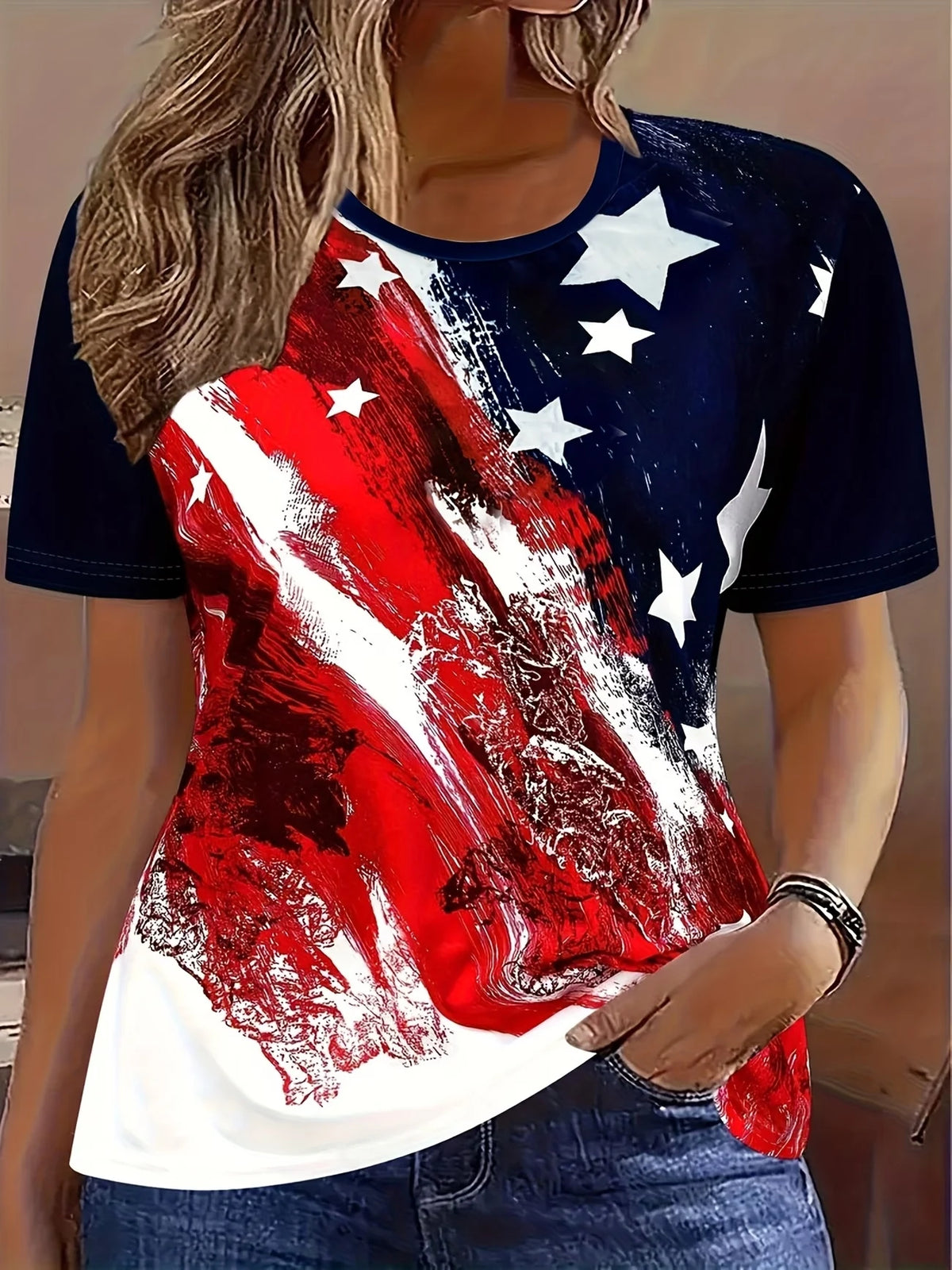 Women's Flag Print T-Shirt – Retro Hip Hop Graphic Tee – Loose Fit Summer Streetwear – The Party Days | The Party Days