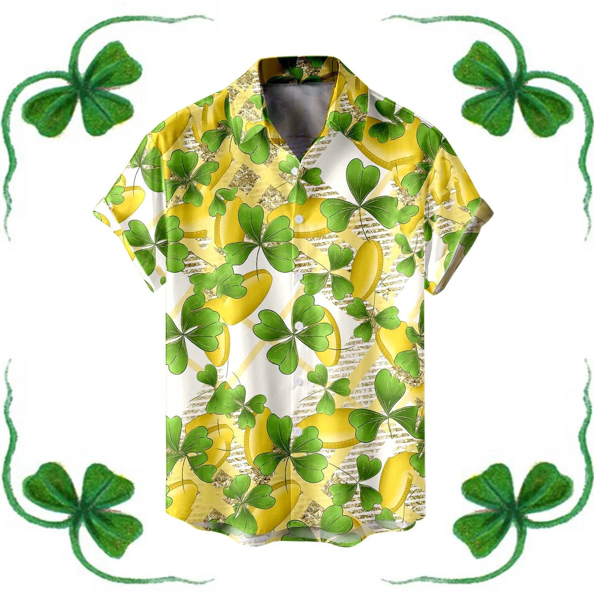 St. Patrick's Day Men's Festive Green Shamrock Shirt – 3D Print Button-Up – The Party Days | The Party Days