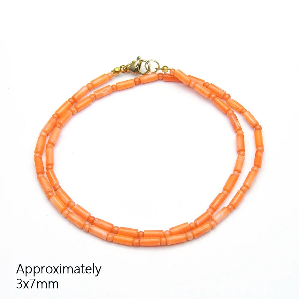 Natural Orange Coral Cylinder Bead Necklace – 3x7mm with Round Spacers – The Party Days | The Party Days