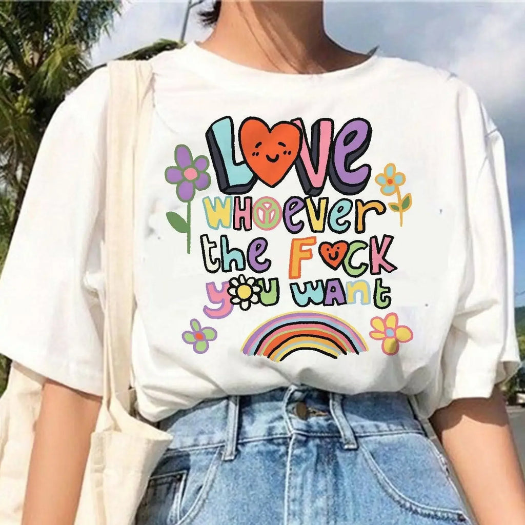 "Love Whoever You Want" Pride T-Shirt – Vintage Washed LGBTQ+ Slogan Tee | The Party Days | The Party Days