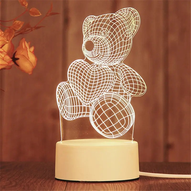 3D Acrylic LED Night Light Lamp USB – Decorative Bedside Light | The Party Days | The Party Days