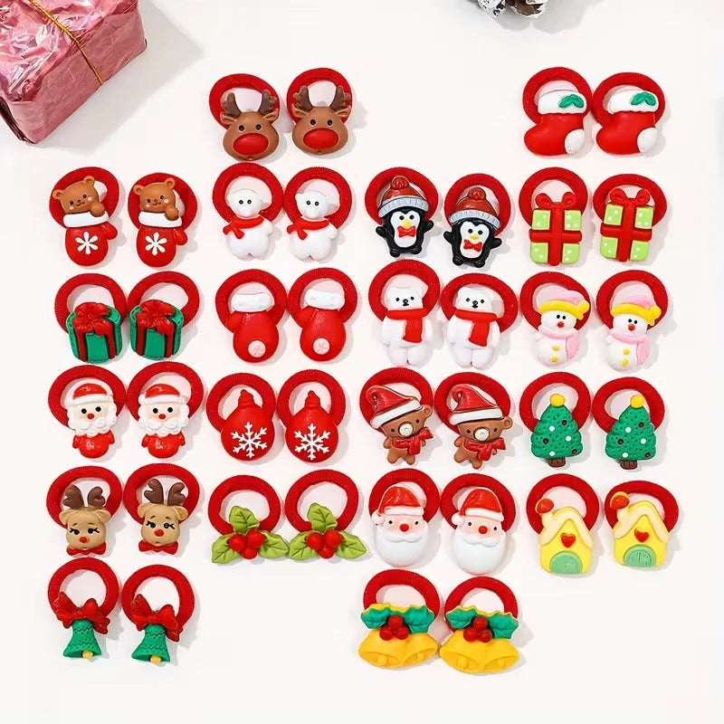 Christmas Hair Ties for Girls – Set of 10 Santa & Reindeer Designs – The Party Days | The Party Days