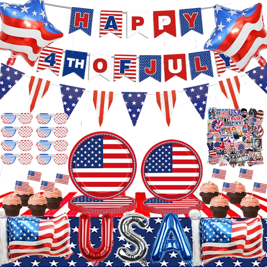 USA Patriotic Party Supplies | 4th of July Decorations – Plates, Cups, Banner, Balloons & More