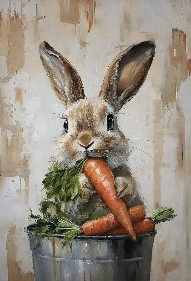 Easter Bunny Canvas Poster – Spring Wall Art with Carrot Bucket – The Party Days | The Party Days