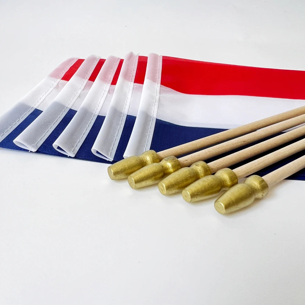 Netherlands Small Hand Flag on Stick – 14x21cm Polyester Dutch Handheld Flag with Wooden Pole | The Party Days