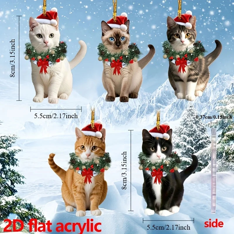Christmas Cat Acrylic Pendants – Set of 5 Xmas Wreath Charm Hanging Ornaments – The Party Days | The Party Days