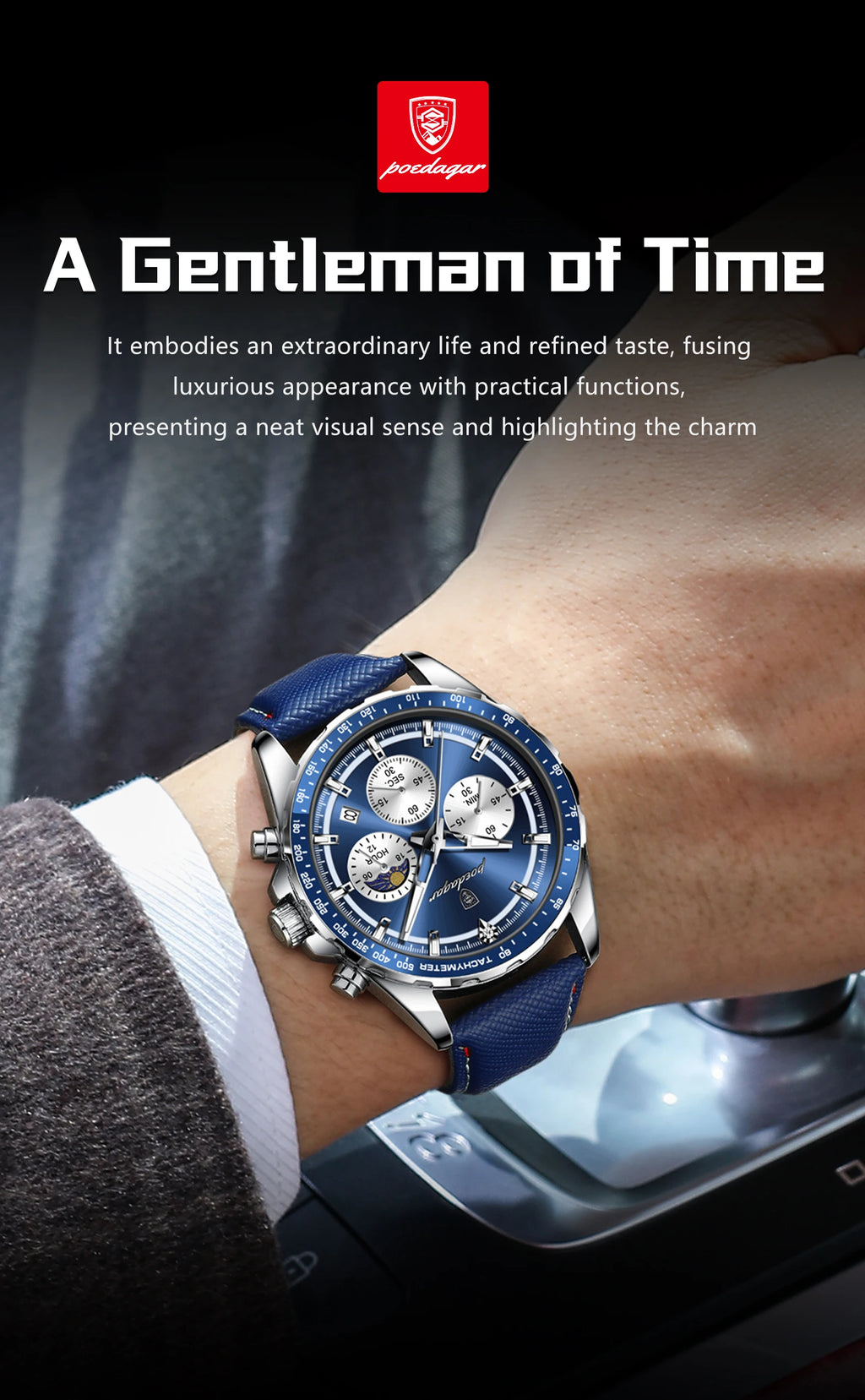 POEDAGAR 879-L Men's Quartz Chronograph Watch – Luminous Leather Strap | The Party Days | The Party Days
