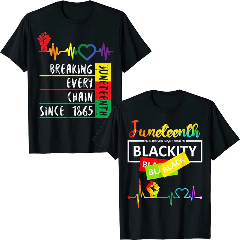 Juneteenth Blackity Heartbeat T-Shirt – Breaking Every Chain Since 1865 | The Party Days | The Party Days
