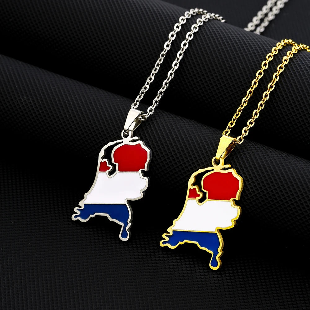 Netherlands Map & Flag Pendant Necklace – Enamel Stainless Steel – The Party Days | The Party Days