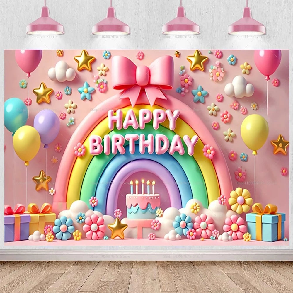 Happy Birthday Rainbow Backdrop – Vinyl Photography Background for Parties & Baby Showers – The Party Days | The Party Days