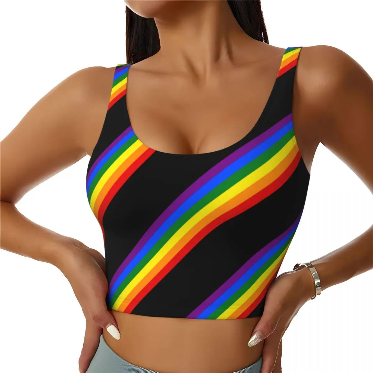 Rainbow Pride Sports Bra – LGBT High-Impact Yoga Crop Top | The Party Days
