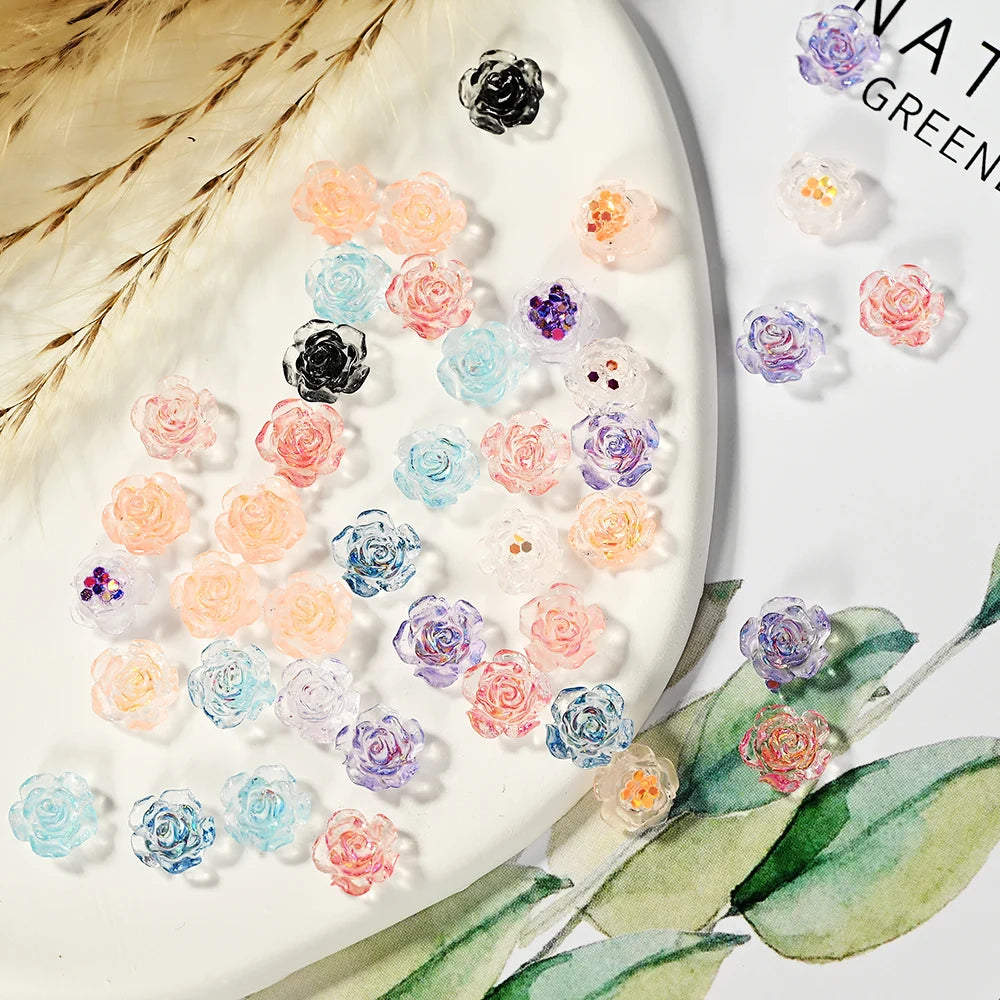 100pcs Resin Glitter Rose Flower Rhinestone Gem Acrylic