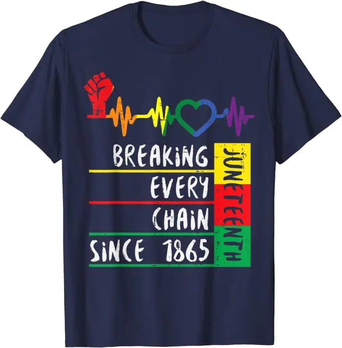 Juneteenth Blackity Heartbeat T-Shirt – Breaking Every Chain Since 1865 | The Party Days | The Party Days