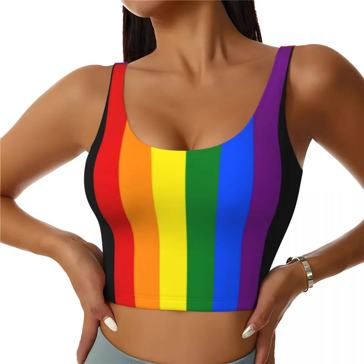 Rainbow Pride Sports Bra – LGBT High-Impact Yoga Crop Top | The Party Days