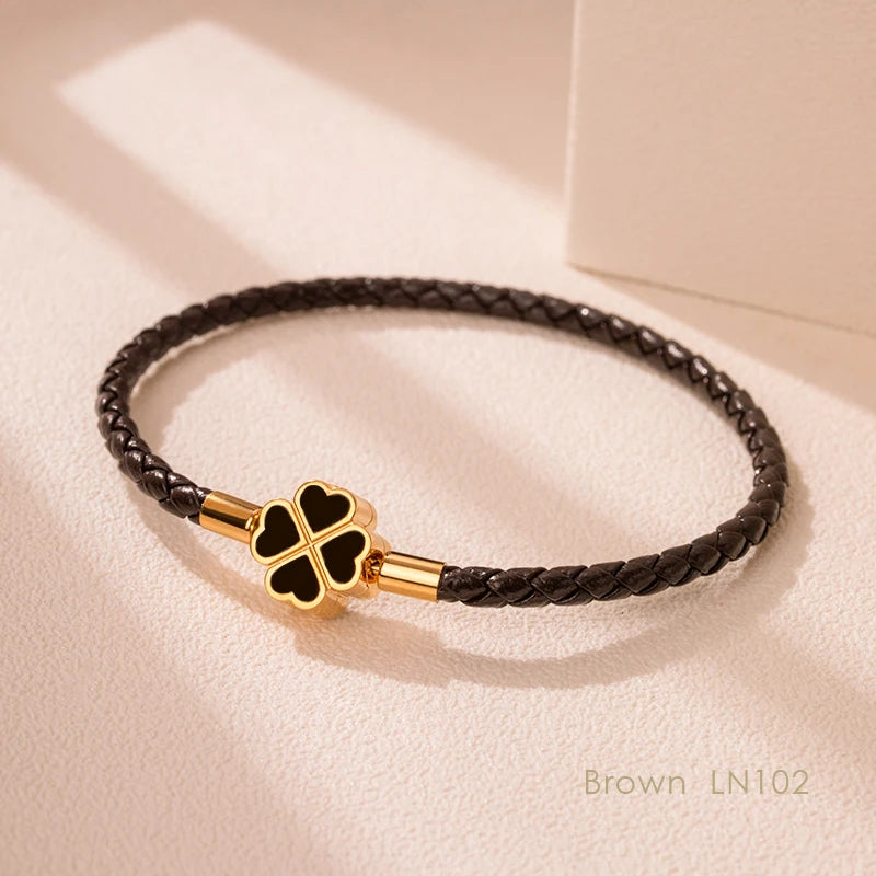 Four-Leaf Clover Lucky Braided Leather Bracelet & Anklet – 9 Colors | The Party Days | The Party Days