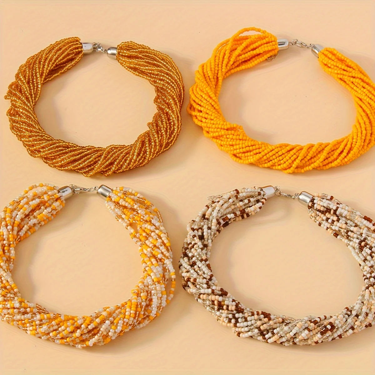 Bohemian Multilayer Rice Bead Necklace – Yellow & Orange Choker – The Party Days | The Party Days