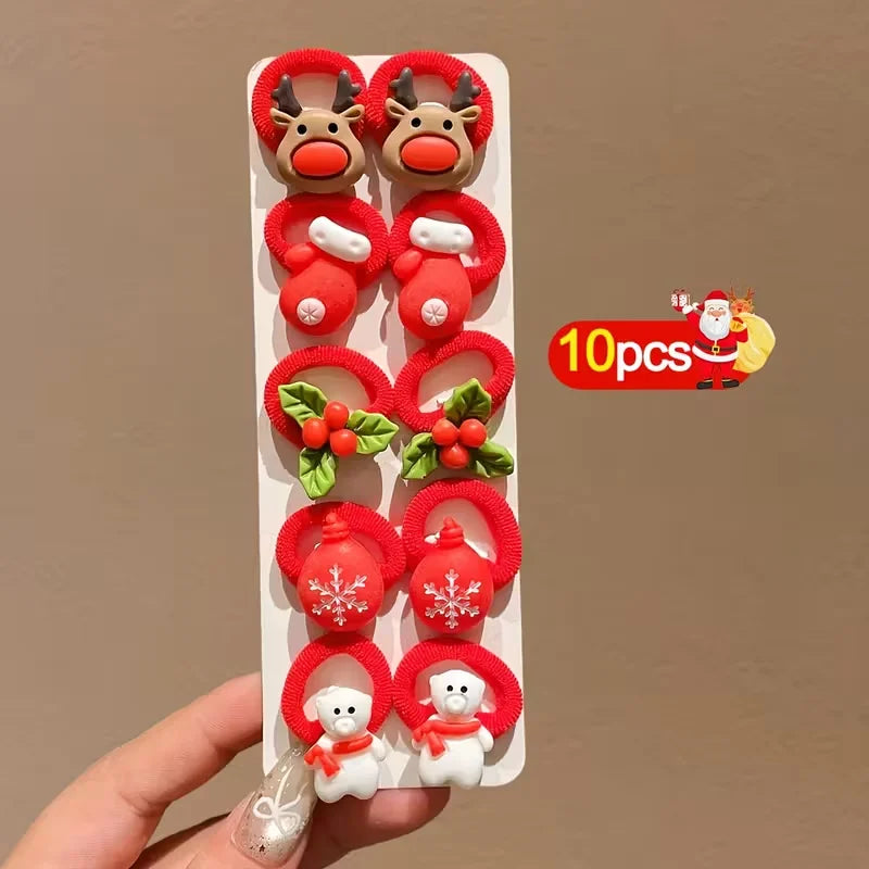 Christmas Hair Ties for Girls – Set of 10 Santa & Reindeer Designs – The Party Days | The Party Days