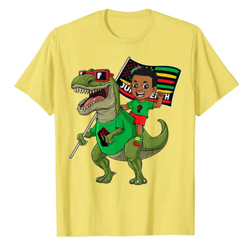 Juneteenth Black King Riding T-Rex Dino Graphic T-Shirt – Kids & Adults | The Party Days | The Party Days