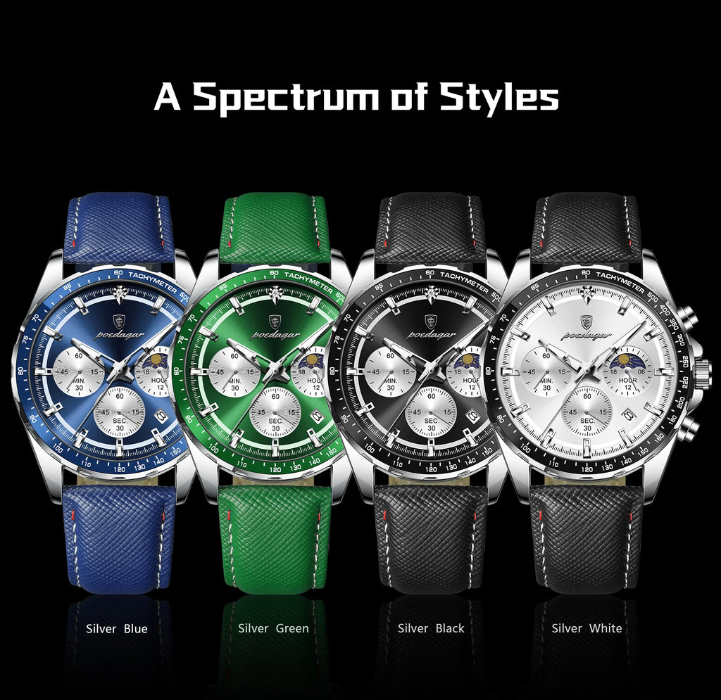 POEDAGAR 879-L Men's Quartz Chronograph Watch – Luminous Leather Strap | The Party Days | The Party Days