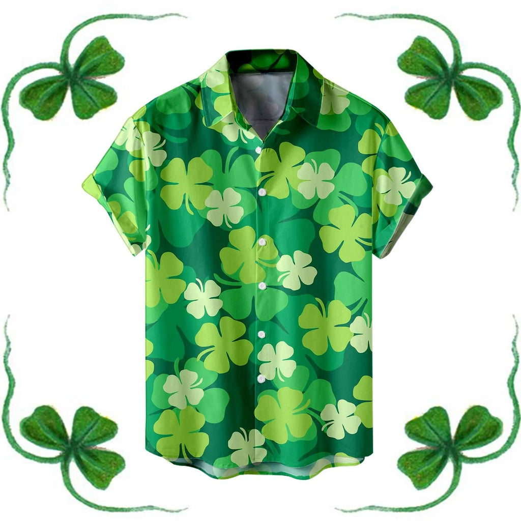 St. Patrick's Day Men's Festive Green Shamrock Shirt – 3D Print Button-Up – The Party Days | The Party Days