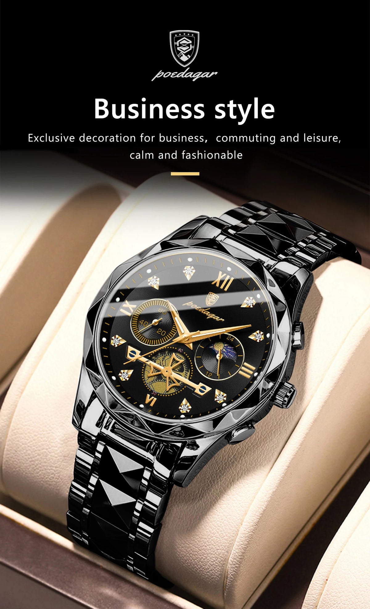 POEDAGAR 996 Men's Business Chronograph Watch – Stainless Steel Luminous | The Party Days | The Party Days