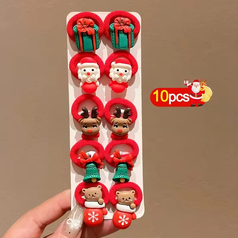 Christmas Hair Ties for Girls – Set of 10 Santa & Reindeer Designs – The Party Days | The Party Days