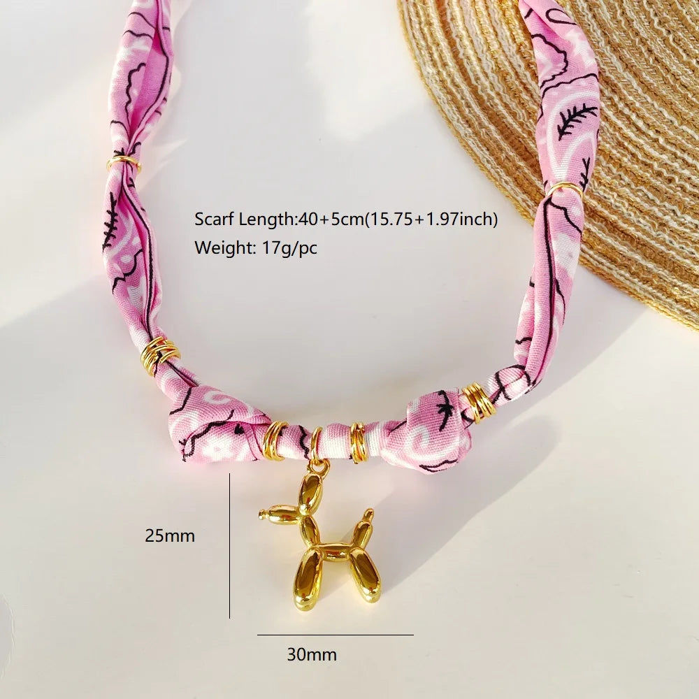 Orange Bandana Necklace with Gold Plated Charms – Sun, Dog, Heart & More – The Party Days | The Party Days