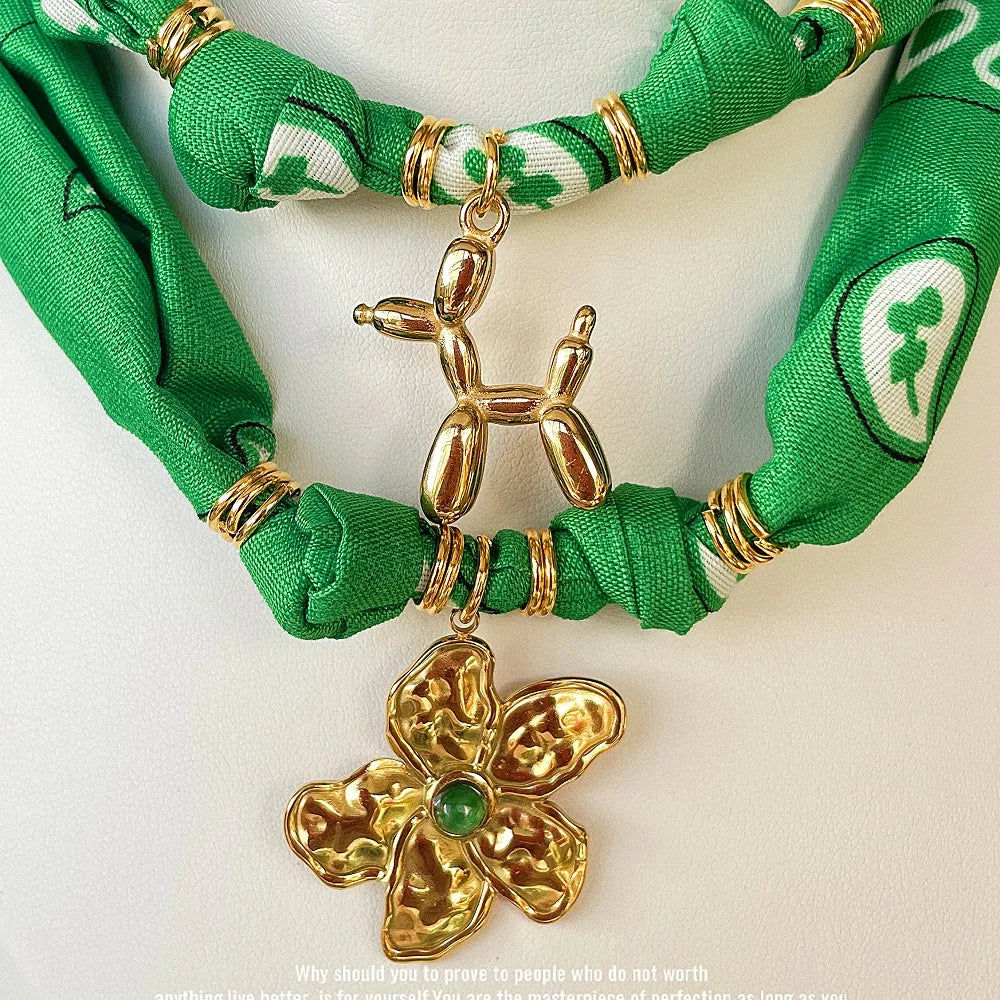 Orange Bandana Necklace with Gold Plated Charms – Sun, Dog, Heart & More – The Party Days | The Party Days