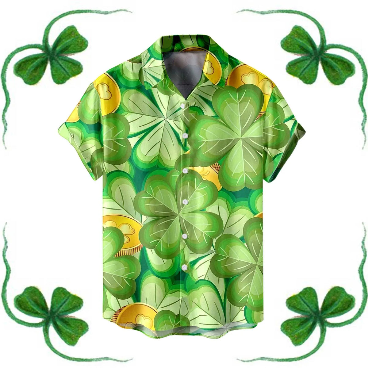 St. Patrick's Day Men's Festive Green Shamrock Shirt – 3D Print Button-Up – The Party Days | The Party Days